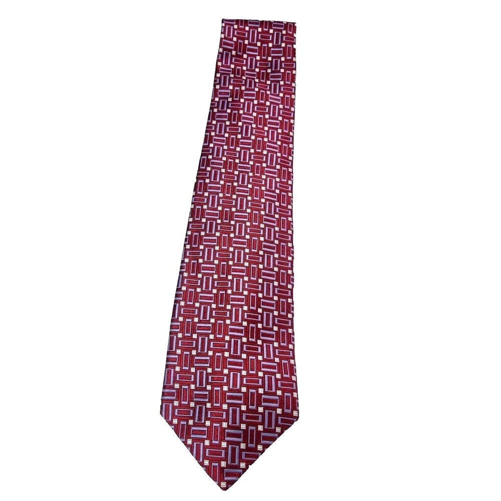 Robert Talbott Studio Silk Tie Red Geometric Print Mens Designer Necktie USA 60" - Picture 6 of 6